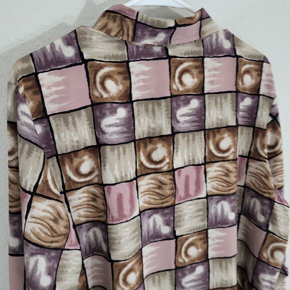 Blouseworks Blouse Shirt Womens XL Geometric Window pane Long Sleeve Button Down - Picture 11 of 12